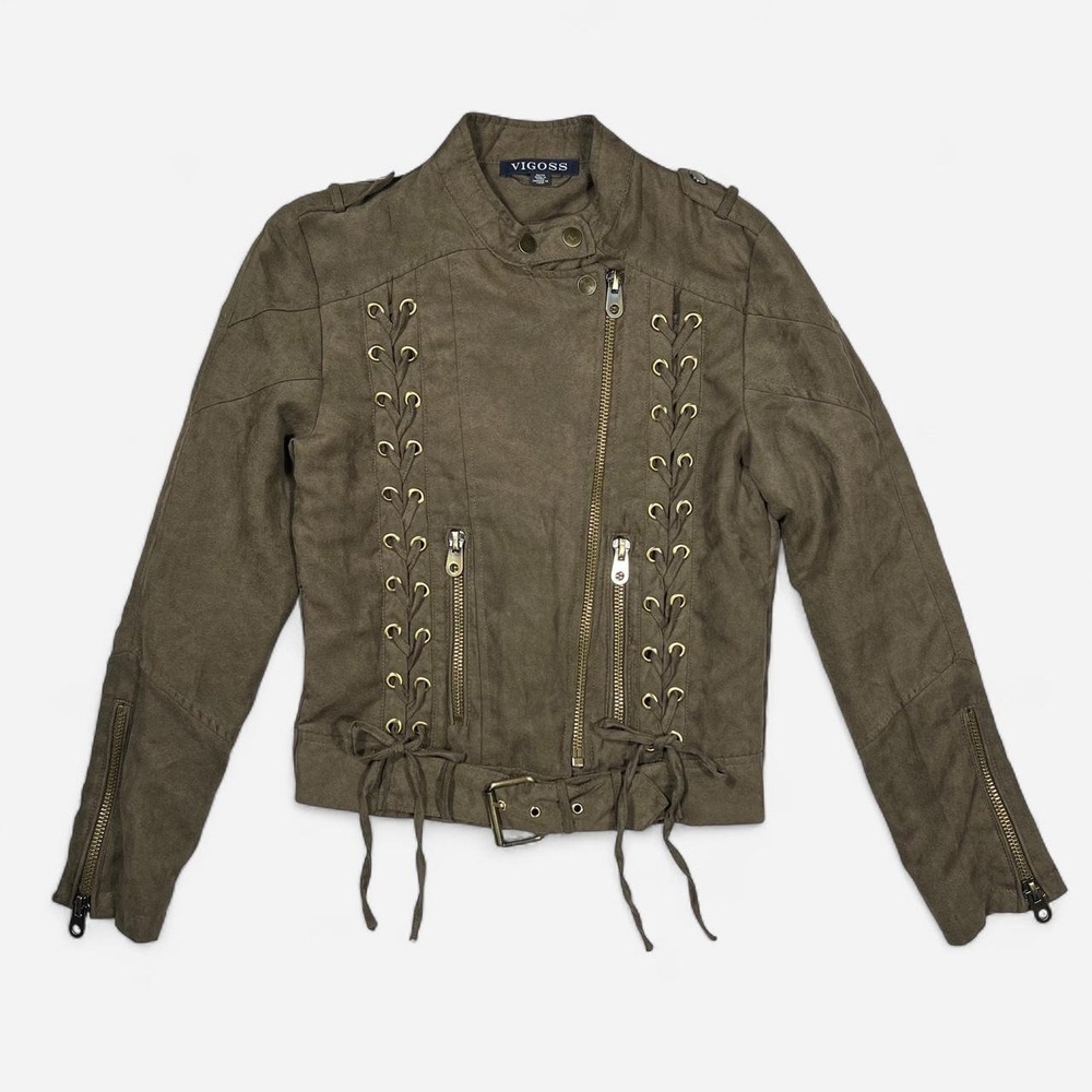 Vigoss Green High Collar Lace Up Military Jacket Corset Style